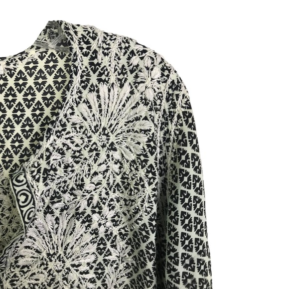 Gretchen‎ Scott Embroidered Tunic Boho Top Black White Floral Caftan Coverup S - Picture 5 of 12